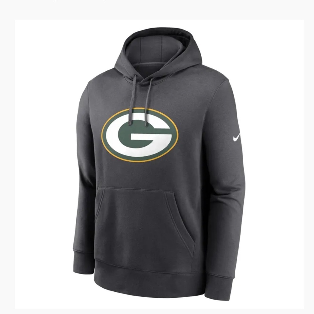 Nike Dark Gray Pullover Hoodie with Green Bay Packers Logo